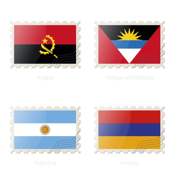 Postzegel met de afbeelding van Angola, Antigua en Barbuda, Argentinië, Armenië vlag. — Stockvector