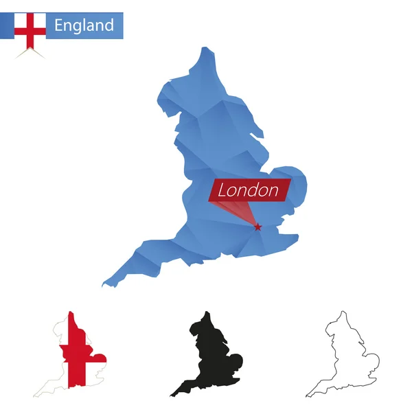 Başkent Londra ile İngiltere mavi Low Poly haritası. — Stok Vektör