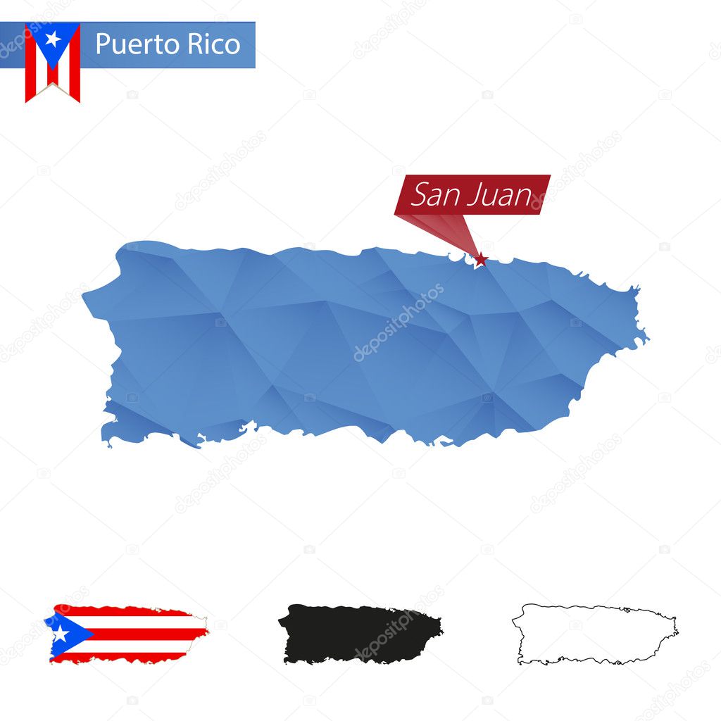 Puerto Rico blue Low Poly map with capital San Juan.