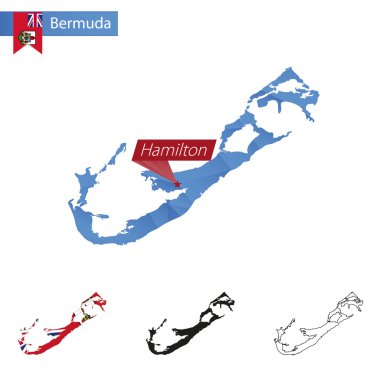 Başkent Hamilton ile Bermuda mavi Low Poly haritası.
