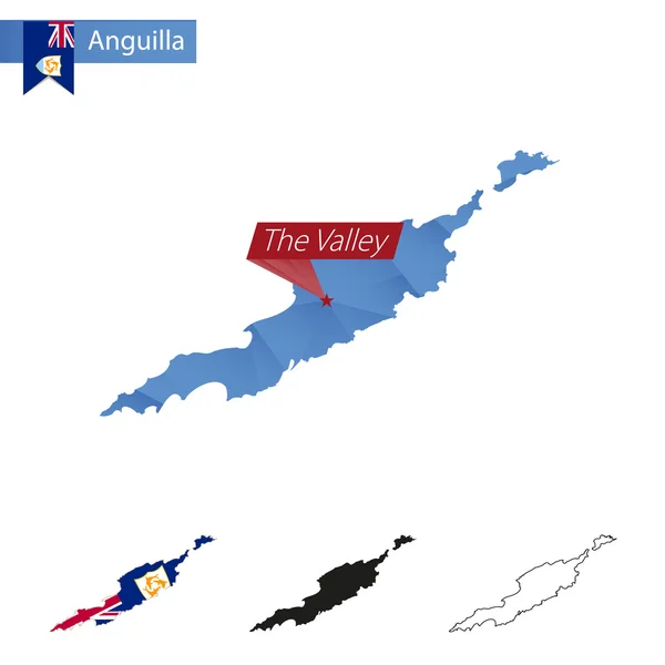 Anguila azul Bajo Mapa polivinílico con capital El Valle . — Archivo Imágenes Vectoriales