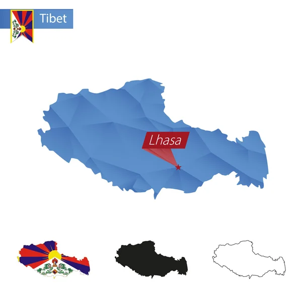 Tibet bleu Low Poly carte avec la capitale Lhassa . — Image vectorielle