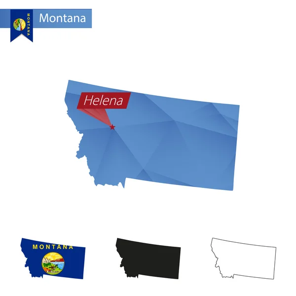 Estado de Montana azul Baja Poly mapa con capital Helena . — Vector de stock