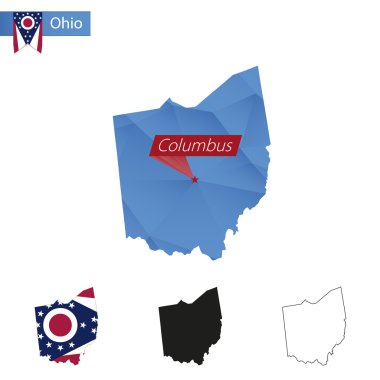 Sermaye Columbus Ohio devlet mavi düşük Poli harita.