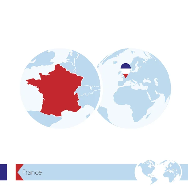 Франция на карте мира с флагом и региональной картой Франции . — стоковый вектор