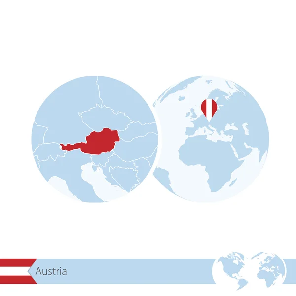 Oostenrijk op de wereldbol met vlag en regionale kaart van Oostenrijk. — Stockvector