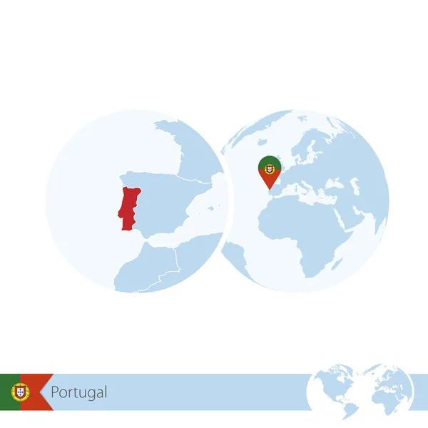 Portugal op de wereldbol met vlag en regionale kaart van Portugal. — Stockvector
