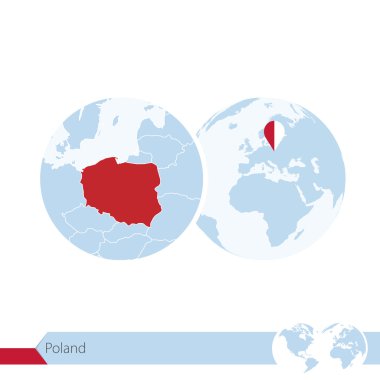 Polonya bayrağı ve bölgesel Polonya Haritası ile dünya dünya üzerinde.