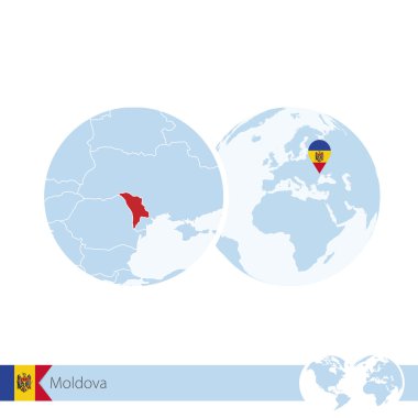 Moldova bayrağı ve bölgesel Moldova Haritası ile dünya dünya üzerinde.
