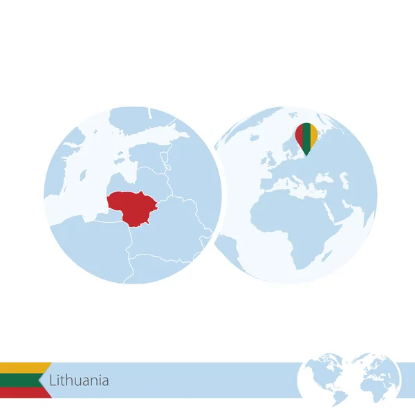 Lituanie sur la planète avec drapeau et carte régionale de la Lituanie — Image vectorielle