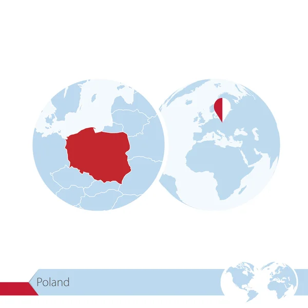 Polônia no mundo com bandeira e mapa regional da Polônia . — Vetor de Stock