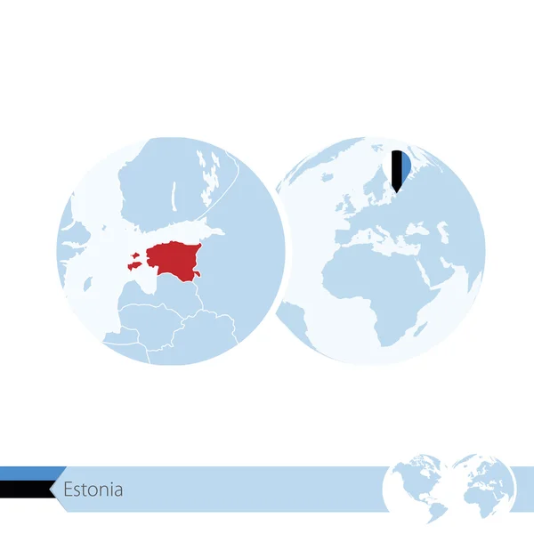 Estland op de wereldbol met vlag en regionale kaart van Estland. — Stockvector