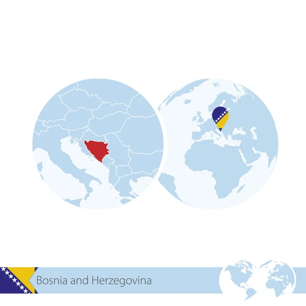 Bosnia y Herzegovina en el mundo con bandera y mapa regional de Bosnia y Herzegovina . — Vector de stock