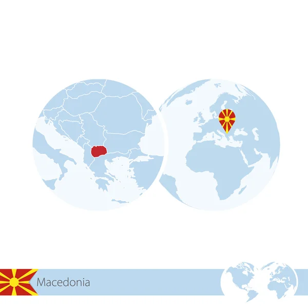 Makedonya dünya Globe bayrak ve bölgesel Makedonya Haritası — Stok Vektör