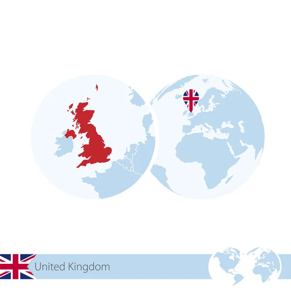 Wielka Brytania na świata z flagą i regionalna Mapa Wielka Brytania. — Wektor stockowy