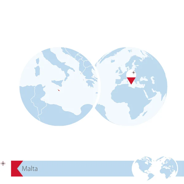 フラグとマルタの地域の地図と地球儀のマルタ. — ストックベクタ