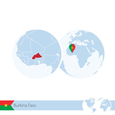 Burkina Faso dünya dünya bayrak ve Burkin bölgesel haritası üzerinde