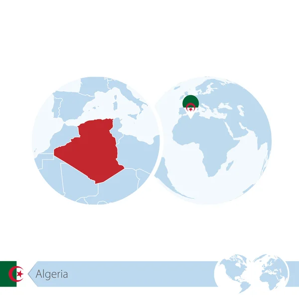 Algérie sur la planète avec drapeau et carte régionale de l'Algérie . — Image vectorielle