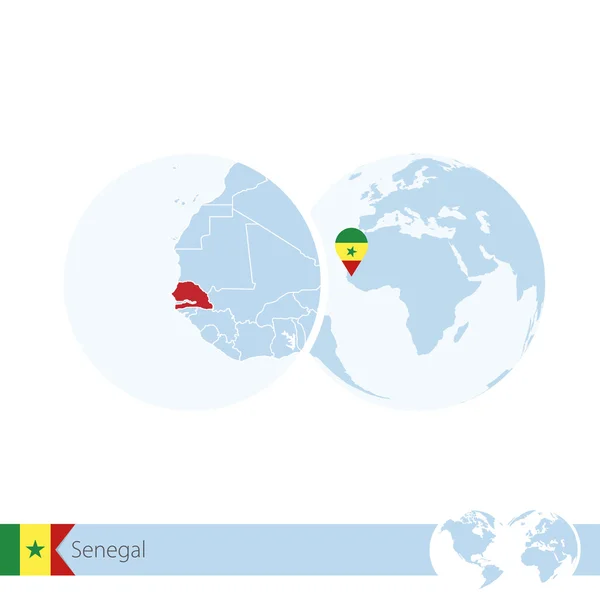 在世界地球仪标志和区域地图的塞内加尔塞内加尔. — 图库矢量图片