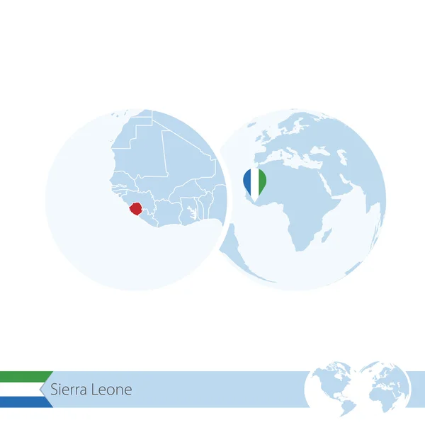 Sierra Leone on world globe with flag and regional map of Sierra — Stockový vektor
