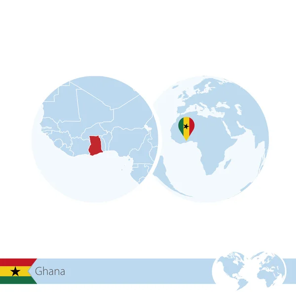 Ghana on world globe with flag and regional map of Ghana. — Stock Vector