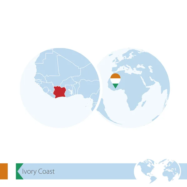 象牙海岸对船旗国和区域地图的象牙 C 世界地球仪 — 图库矢量图片