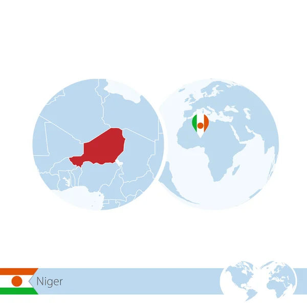 Níger en el mundo con bandera y mapa regional de Níger . — Vector de stock