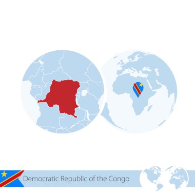 Democratic Republic of the Congo on world globe with flag and re clipart