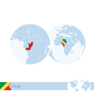 Kongo dünya Globe bayrak ve bölgesel Kongo Haritası.