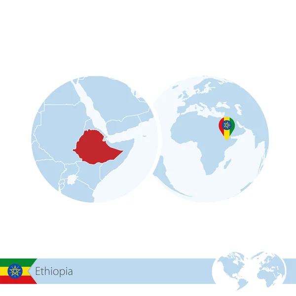 Etiópia no mundo com bandeira e mapa regional da Etiópia . — Vetor de Stock