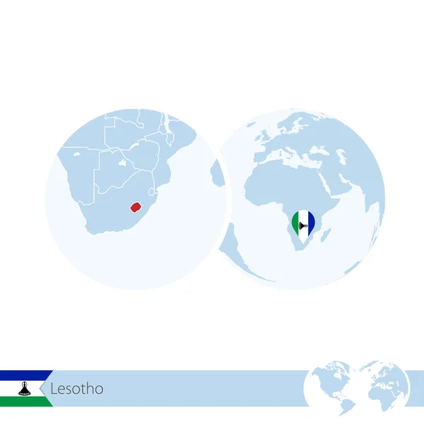 Lesotho auf Weltkugel mit Flagge und Regionalkarte von lesotho. — Stockvektor