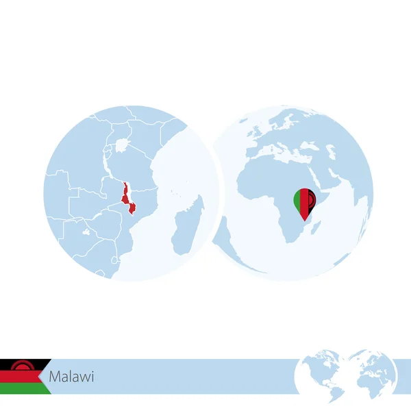 Malawi na świata z flagą i regionalnej mapie Malawi. — Wektor stockowy