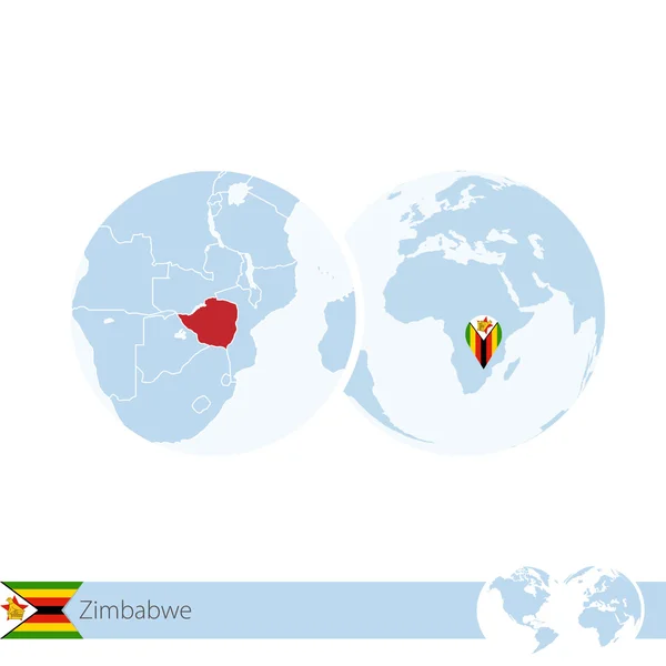 Zimbábue no mundo com bandeira e mapa regional do Zimbábue . —  Vetores de Stock
