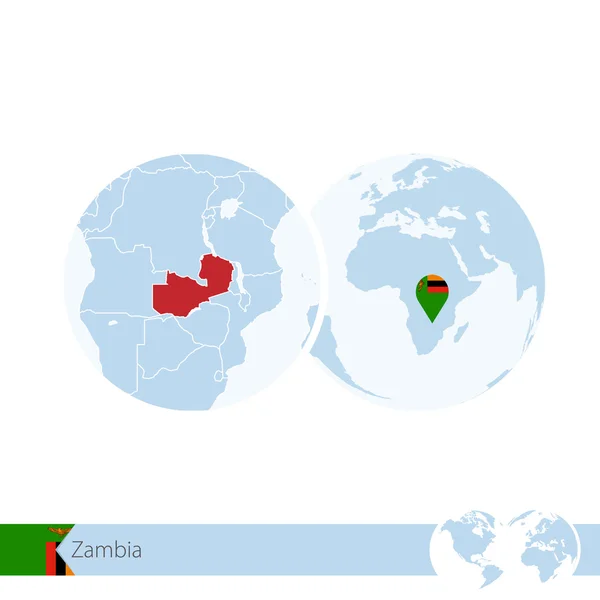 Zambia på verdensplan med flag og regionalt kort over Zambia . – Stock-vektor