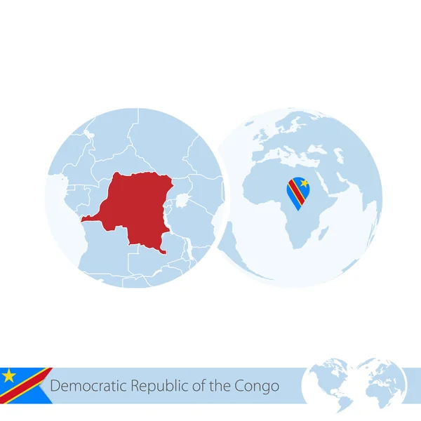 República Democrática do Congo no globo mundial com bandeira e re —  Vetores de Stock