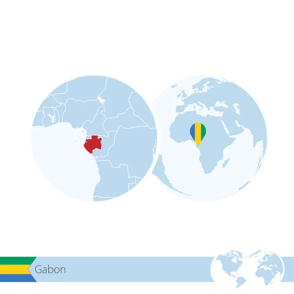 Gabon dünya Globe bayrak ve bölgesel Gabon Haritası. — Stok Vektör