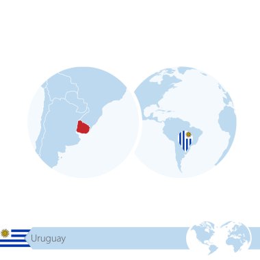 Uruguay dünya Globe bayrak ve bölgesel Uruguay Haritası.