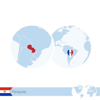 Dünya Dünya bayrak ve bölgesel Paraguay Haritası ile Paraguay.