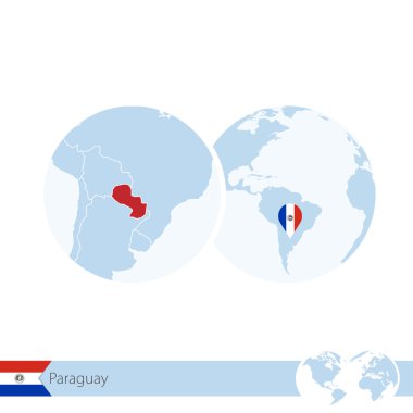 Paraguay on world globe with flag and regional map of Paraguay. clipart