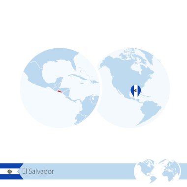 El Salvador on world globe with flag and regional map of El Salv clipart