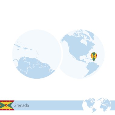 Grenada bayrağı ve Grenada bölgesel Haritası ile dünya dünya üzerinde.