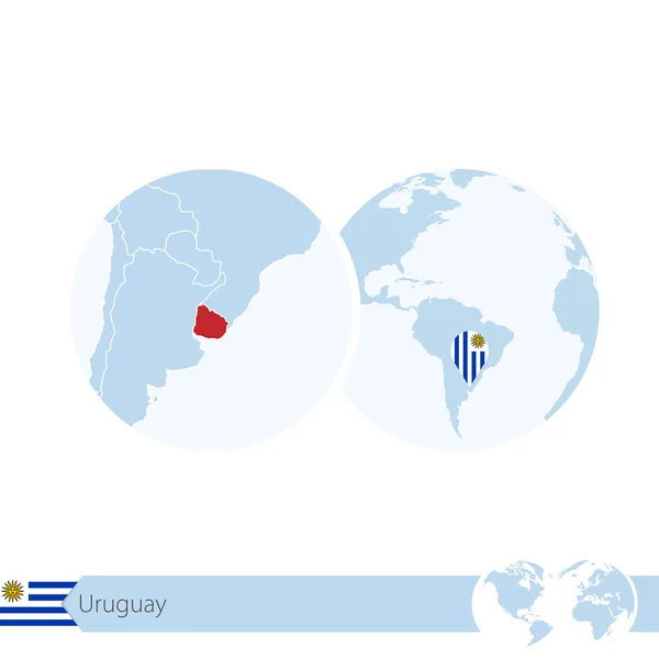 Uruguay dünya Globe bayrak ve bölgesel Uruguay Haritası. — Stok Vektör