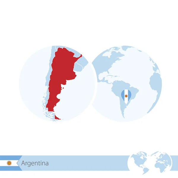 Argentina on world globe with flag and regional map of Argentina — Stock Vector