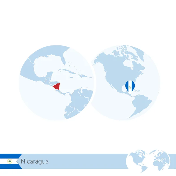 Nicaragua sul globo mondiale con bandiera e mappa regionale del Nicaragua — Vettoriale Stock