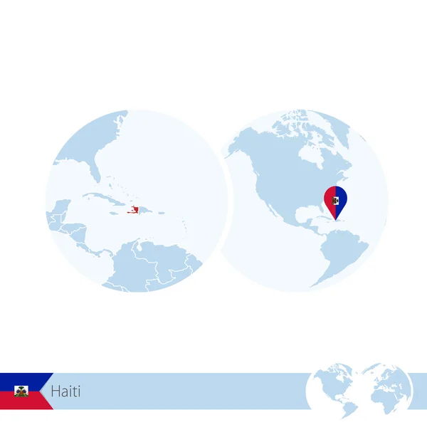 Haiti no globo mundial com bandeira e mapa regional do Haiti . — Vetor de Stock