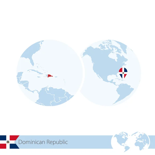 Dominican Republic on world globe with flag and regional map of — Διανυσματικό Αρχείο