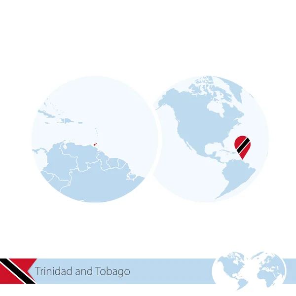 Trinidad and Tobago on world globe with flag and regional map of — Stockový vektor