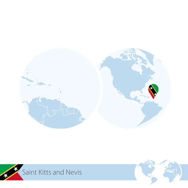 Saint Kitts és Nevis a földgömbön, zászló és a regionális megjelenítése — Stock Vector
