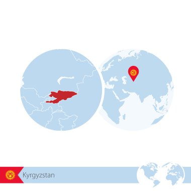 Kırgızistan bayrağı ve bölgesel Kyrgyzst Haritası ile dünya dünya üzerinde