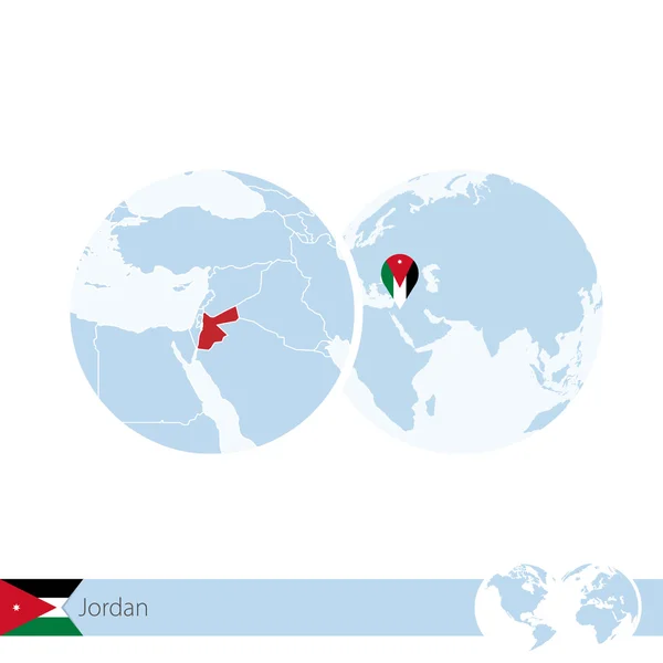 Jordanien auf Weltkugel mit Flagge und Regionalkarte von Jordanien. — Stockvektor